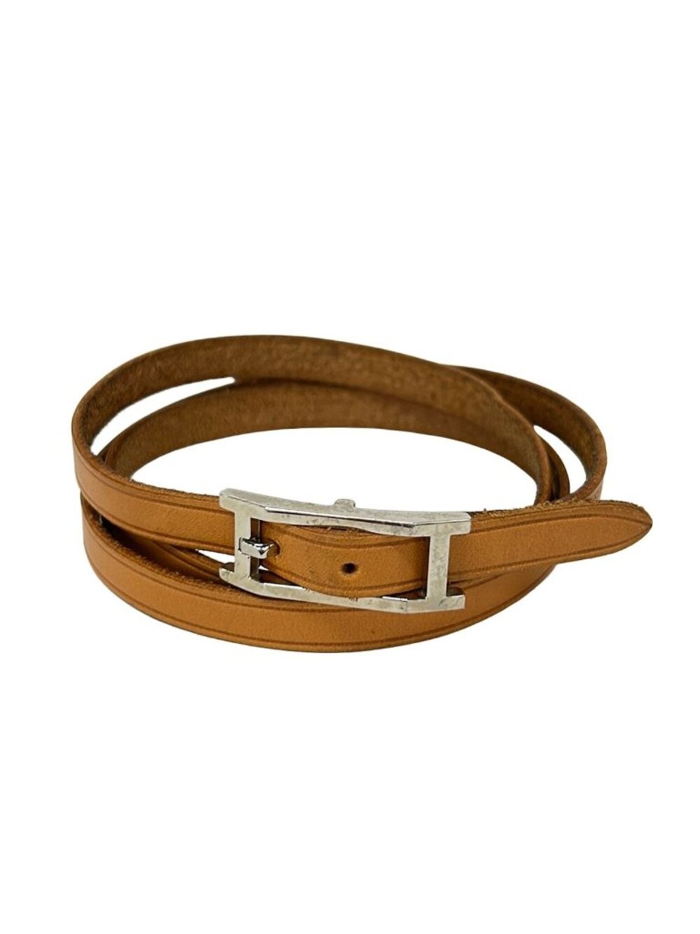 Hermes Bracelet Hapi 3 Tandem Leather Light Brown Silver